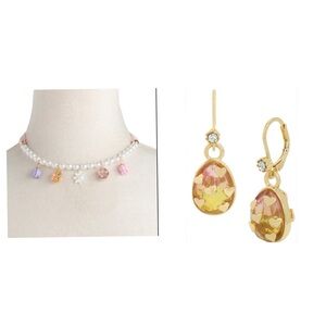 BETSEY JOHNSON SET Easter Holiday Multiple Charms Necklace & Earrings NEW NWT